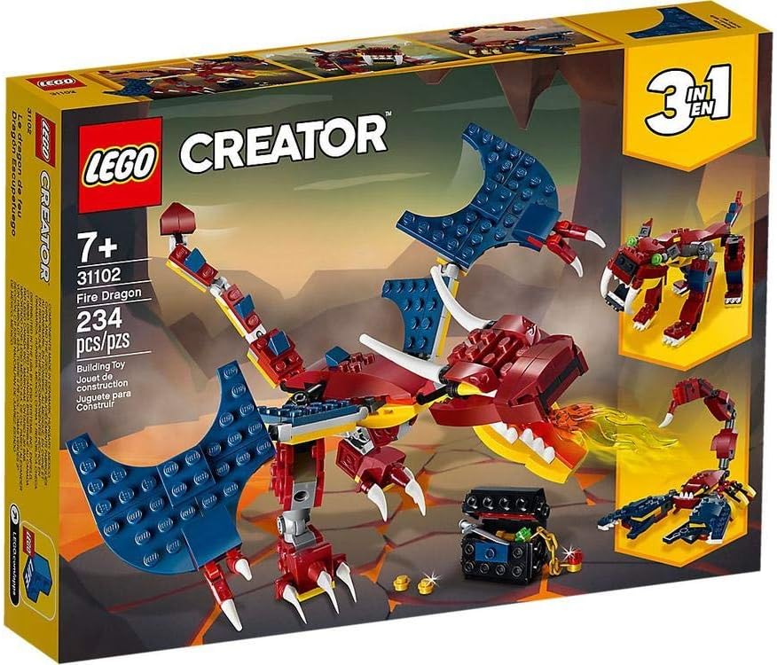 LEGO 31102 Creator 3in1 Fire Dragon Building Kit, Cool Buildable Toy for Kids