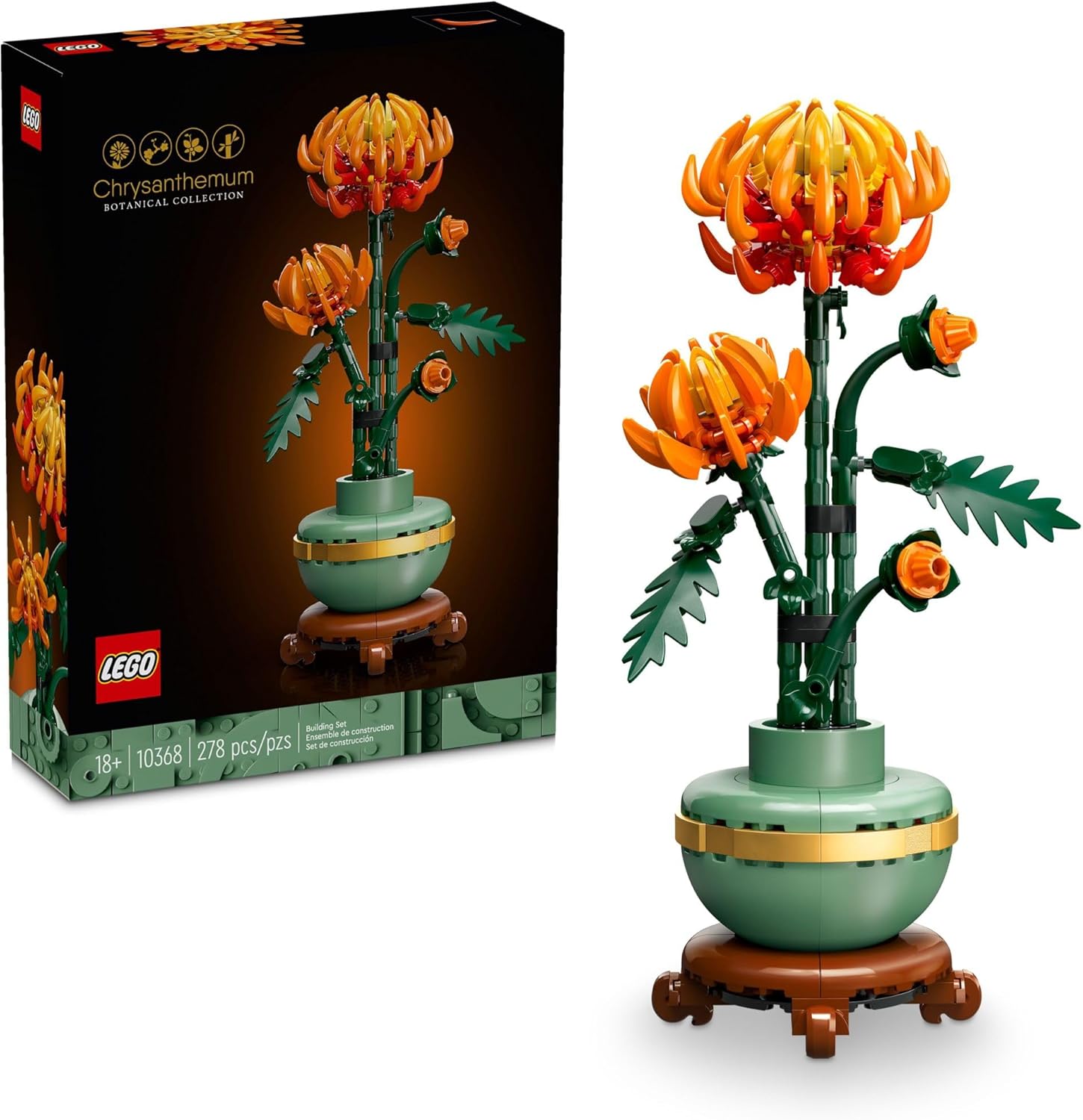 LEGO 10368 Icons Chrysanthemum Flower Décor, Creative Building Set, Gift for Teens and Adults, Zero Maintenance Plant, Artificial Flower Display, Botanical Collection for Home Décor and Office Décor