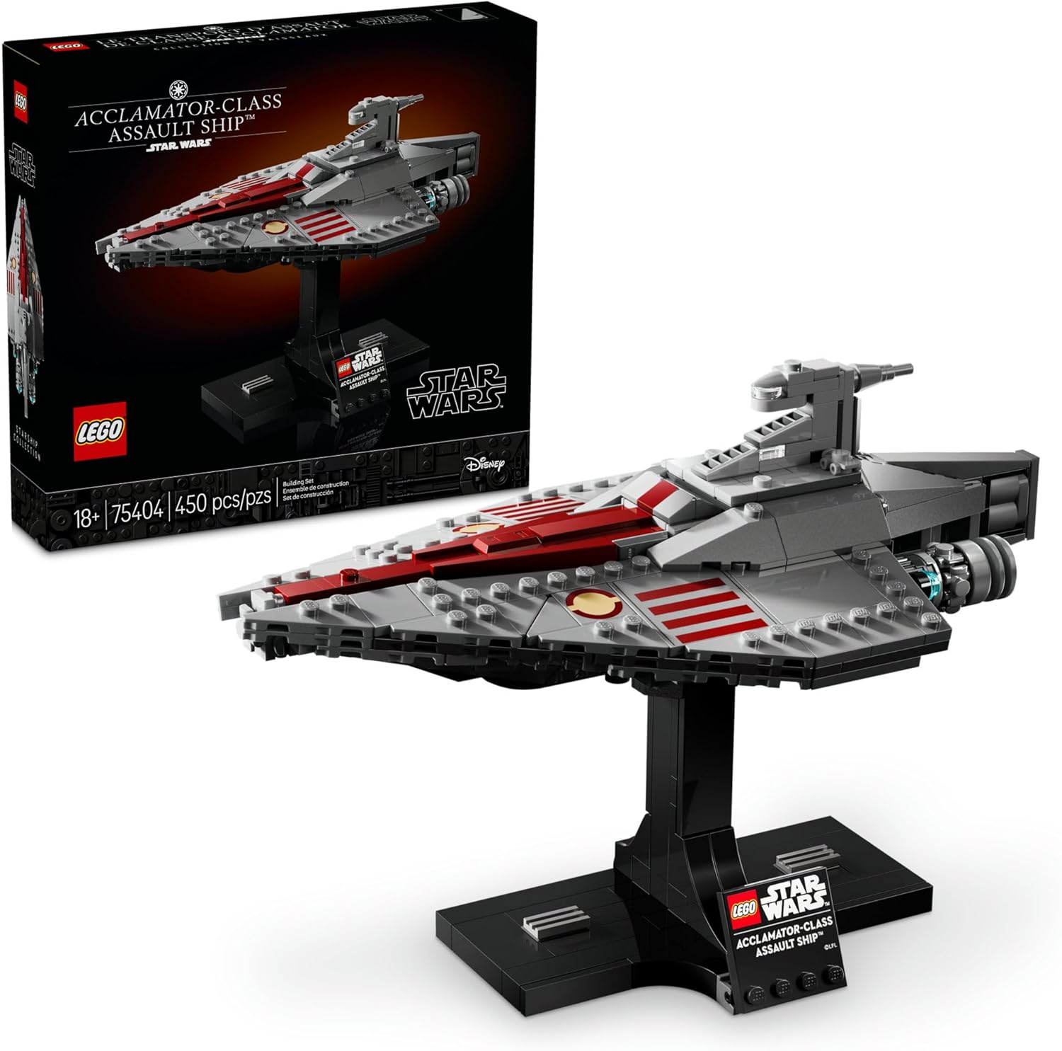 LEGO Star Wars 75404 Attack of The Clones Acclamator-Class Assault Ship Building Set for Adults - Star Wars Collectible Set with Display Stand