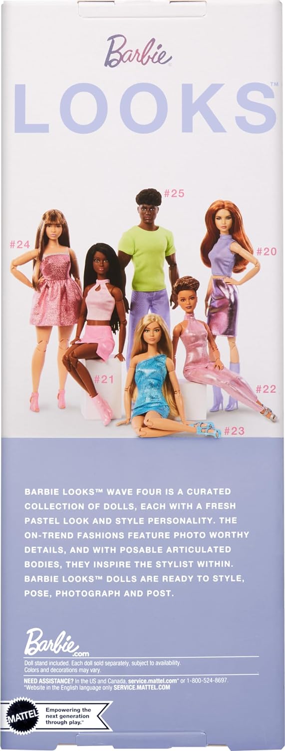Barbie Looks Doll, Collectible No. 20 with Red Hair and Modern Y2K Fashion, Lavender Top and Faux-Leather Skirt with Knee-High Boots