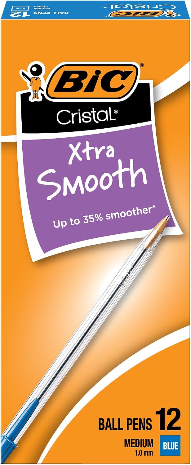 BIC Cristal Xtra Smooth Ballpoint Pens, Medium Point, 12-Count Pack