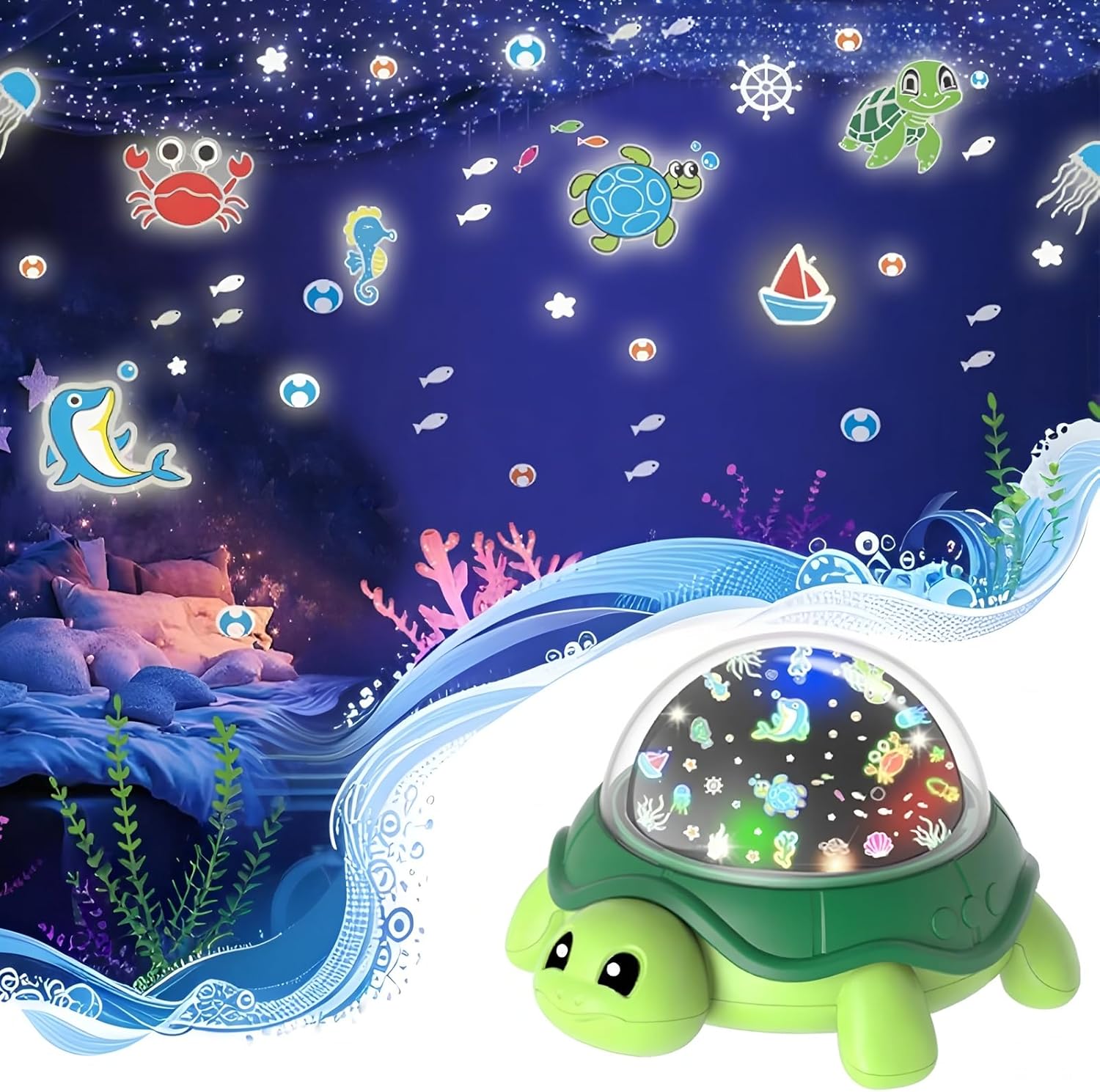 Night Light 360°Slient Rotating Ocean Star Projector Lights