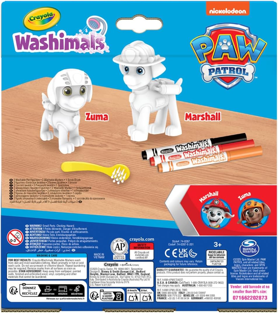 مجموعة أنشطة كرايولا واشيمالز باو باترول مع جروين و3 أقلام تلوين قابلة للغسل وفرشاة