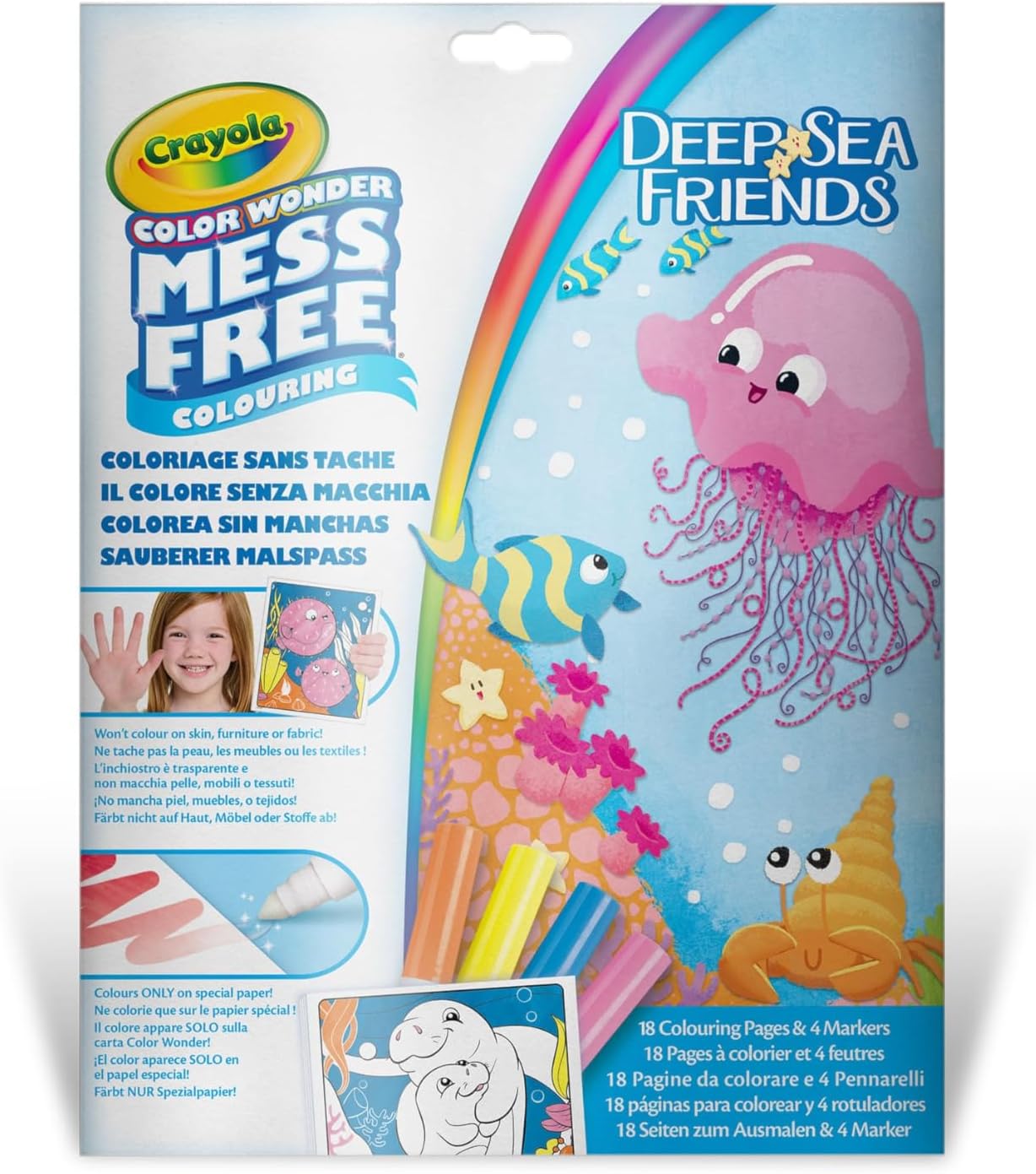 Crayola Color Wonder, 18 coloring pages and 4 stain-free markers, subject Sea friends