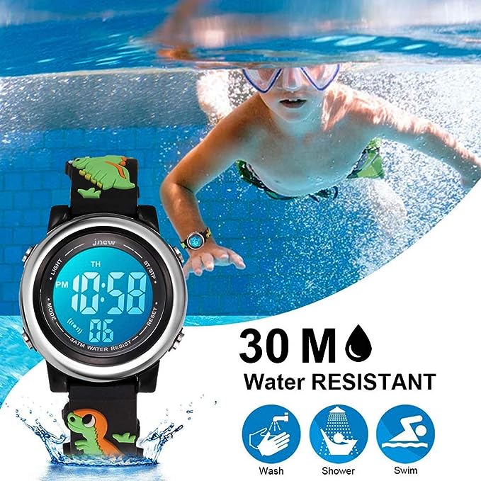 Cofuo Kids Digital Sport Waterproof Watch for Girls Boys, Kid Sports Outdoor LED  Wristwatch Dinosaur