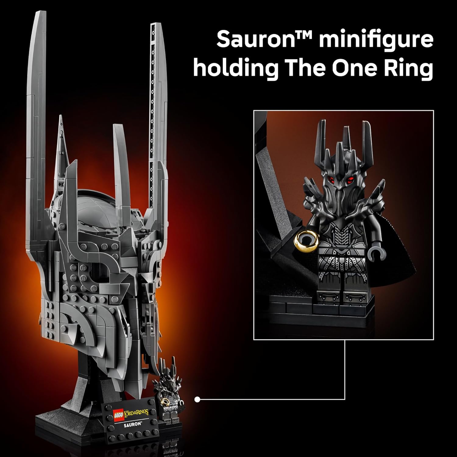 LEGO Icons The Lord of The Rings: Sauron's Helmet - Building Set for Adults, Ages 18+ - Bedroom, Home Office, Book Shelf Decor - W/Sauron Minifigure - Gift for LOTR Fans - 11373