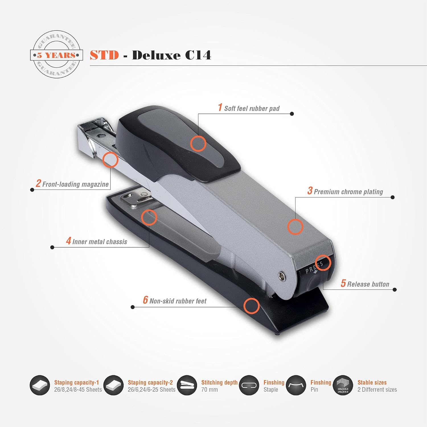 STD Metal stapler Deluxe C-14 silver And black