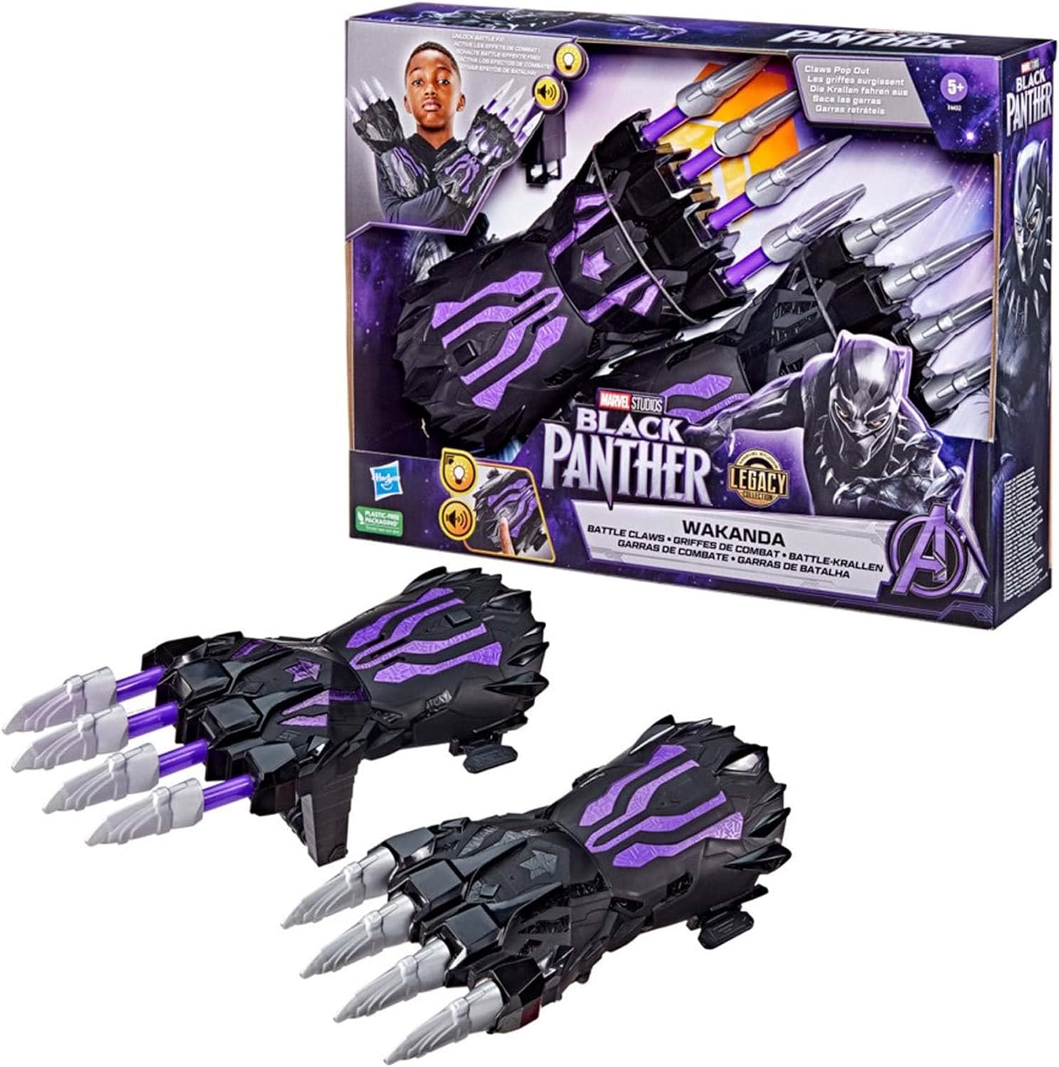 Marvel Studios' Black Panther Legacy Wakanda FX Battle Claws with Lights and Sounds, Kids Role Play Toys, Super Hero Toys for Ages 5 Up