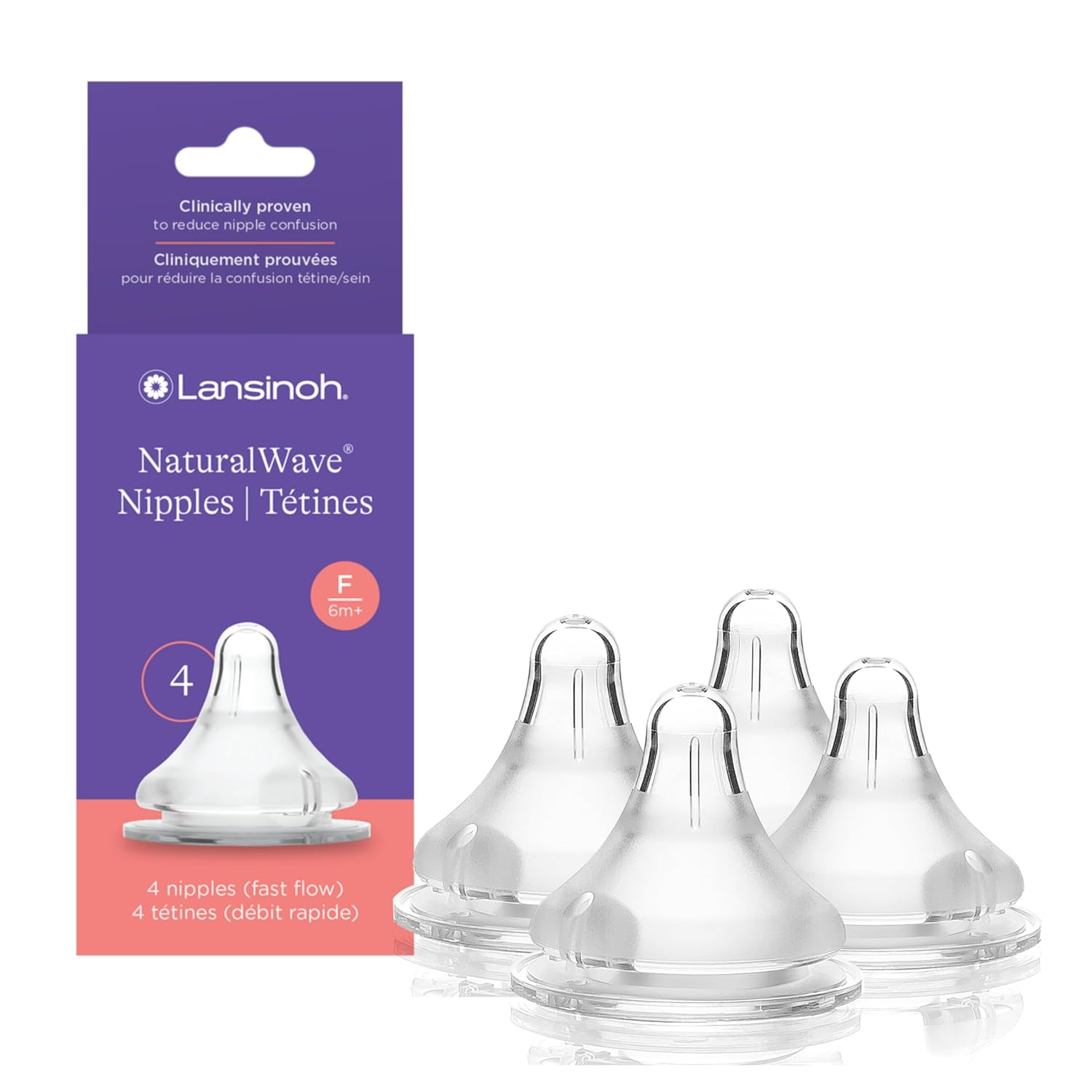 Lansinoh NaturalWave Baby Bottle Nipples, Extra Slow Flow, Size XS, 0+ Months, 4 Count
