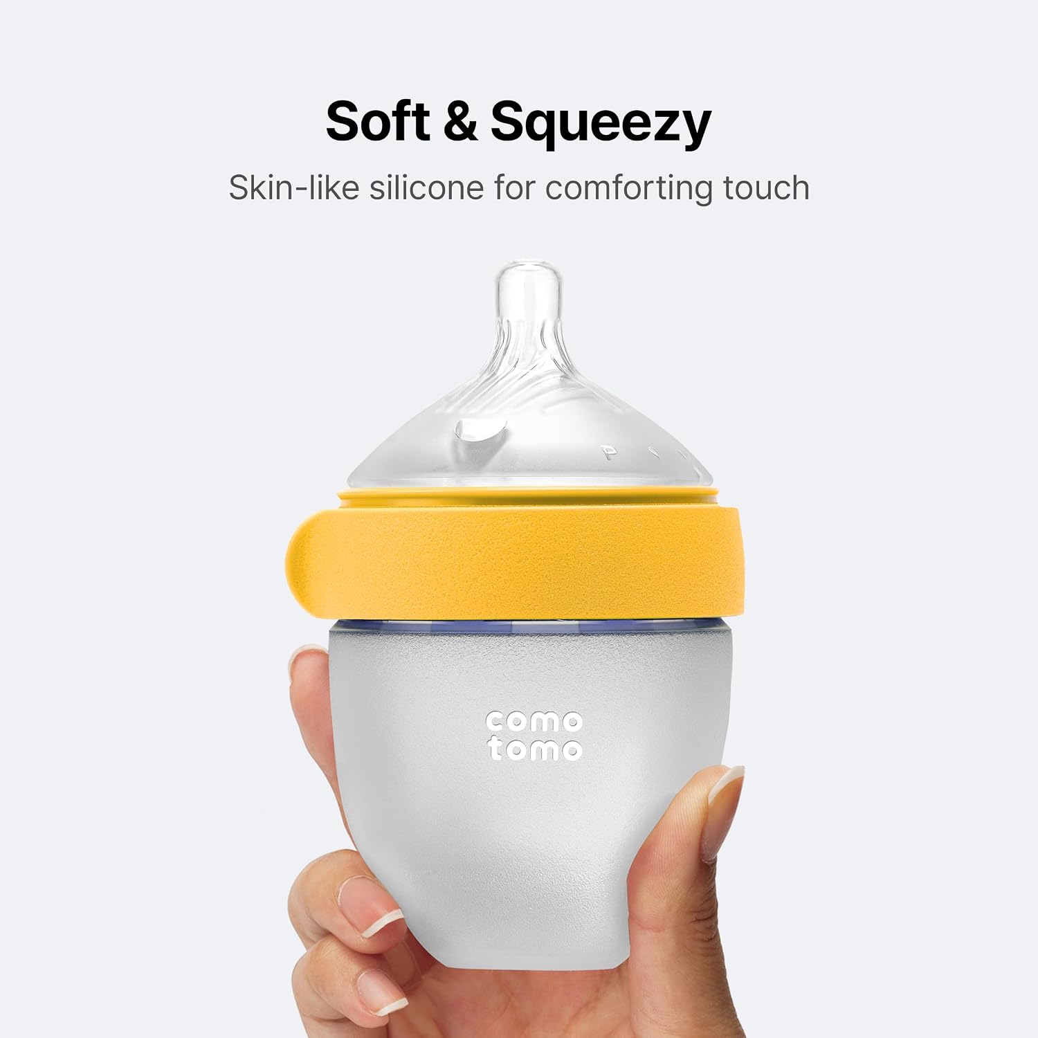 Comotomo Silicone Baby Bottle Gen 2 – 2026 Release (5oz) – True Slow-Flow Nipple for Newborn Feeding (0-3 Months) with Dual Anti Colic Vents for Breast to Bottle Transition, Yellow