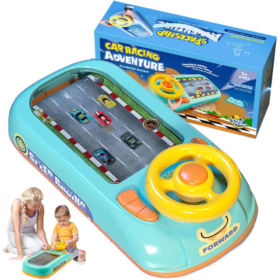 Car Racing Adventure Toy with Steering Wheel, Racing Adventure Car Steering Wheel Driving Games for Age 3+ Year Old with Musical - Green