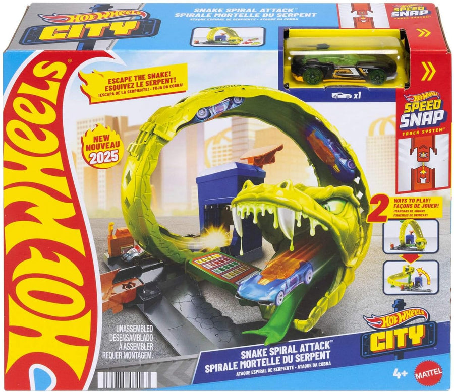 Mattel Hot Wheels City Snake Spiral Attack Playset With 1:64 Scale Die-Cast Toy Car & Speed Snap Track
