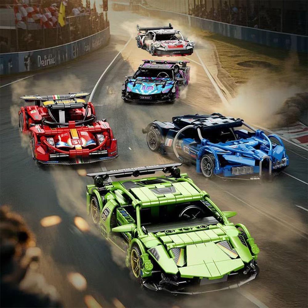 Cyberpunk Speed Racing Building Block Car 1:18 Scale Kit - 455 Pieces with Metal Craft Wheels (Ages 6+)