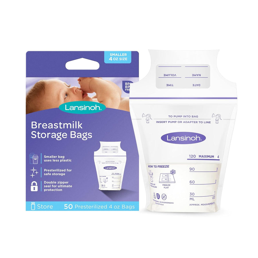 Lansinoh Breastmilk Storage Bags, 50 Count, Baby Essentials, Fast Freeze & Thaw Breast Milk Bags for Baby Bottle Feeding, Strength & Stretch, 4 Ounce