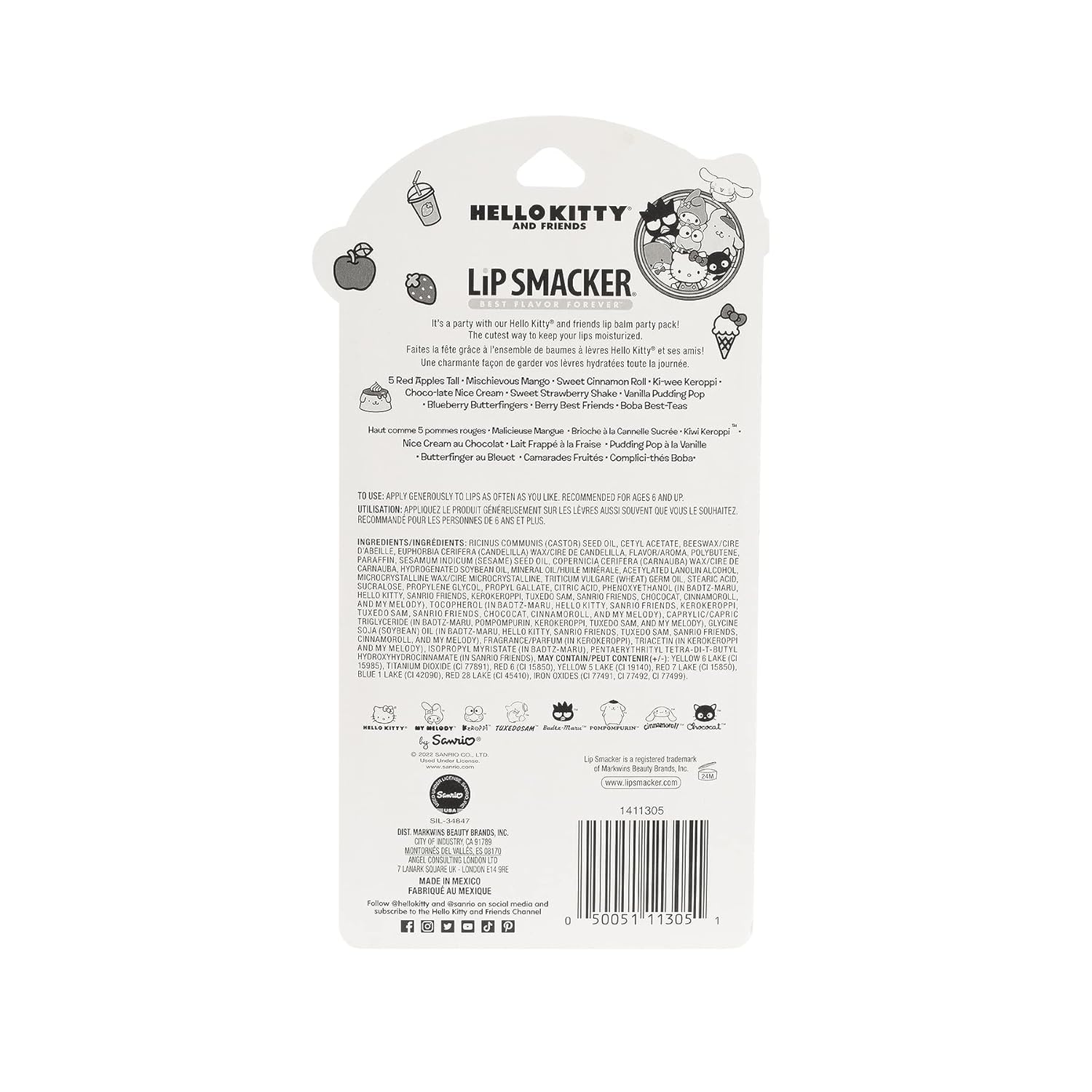 Lip Smacker Sanrio Hello Kitty & Friends Pack - 10 Moisturizing Lip Balms, Hydrating & Protecting - Cruelty-Free
