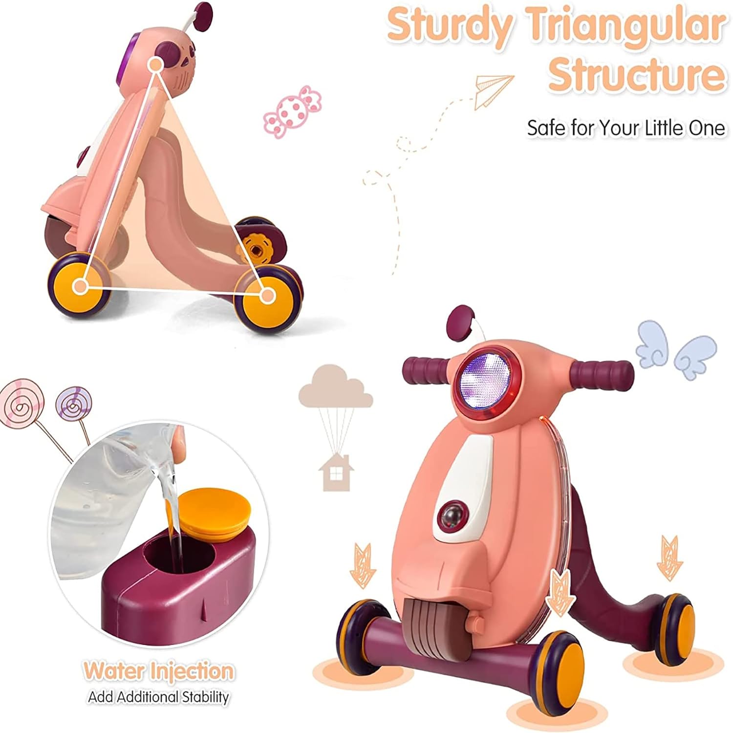 WISHKEY Plastic Multi Functional Baby Walker for Toddlers, 2-in-1 Baby Walkers with Fun Ball Game, Lights & Music, Walker for Kids for 1+ Years