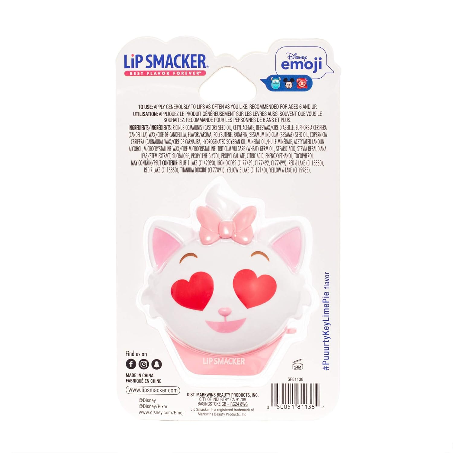 Lip Smacker Disney The Aristocats Marie Emoji Flip Flavored Lip Balm, Key Lime Flavor, Clear, For Kids