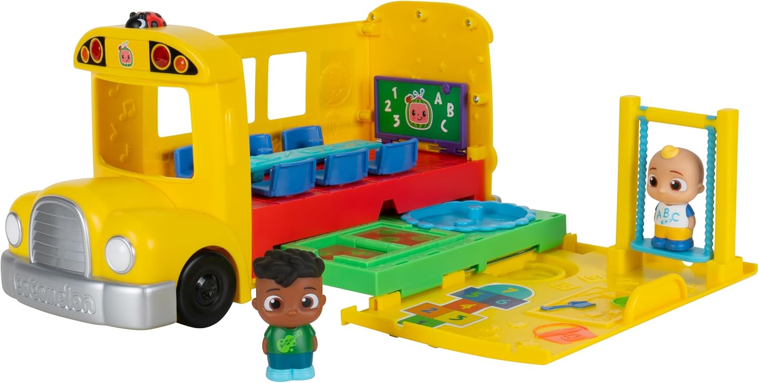 CoComelon Transforming School Time Bus - Lights and Sounds - 3 Favorite Songs - 6 Areas of Play - Removable JJ and Cody Figures - Toys for Kids and Preschoolers