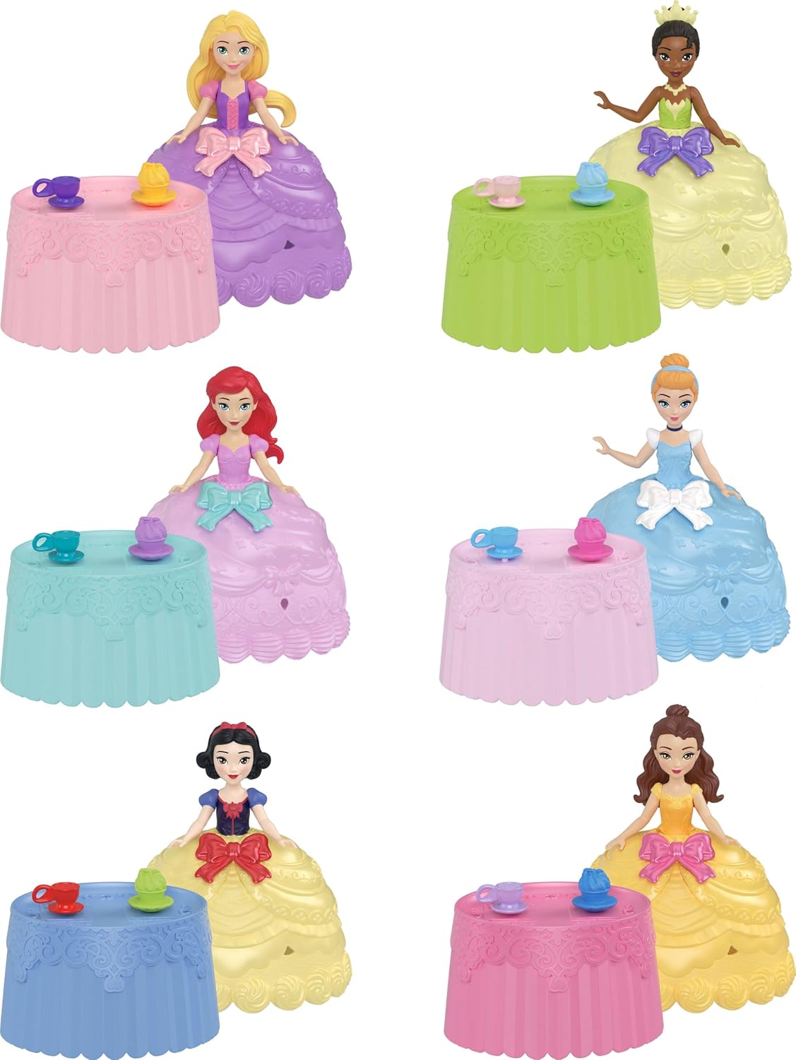 Mattel Disney Princess Toys, Small Doll Cupcake Reveal with 5 Surprises Including Doll & 2 Tea Party Accessories, Inspired by Movies (Dolls May Vary)