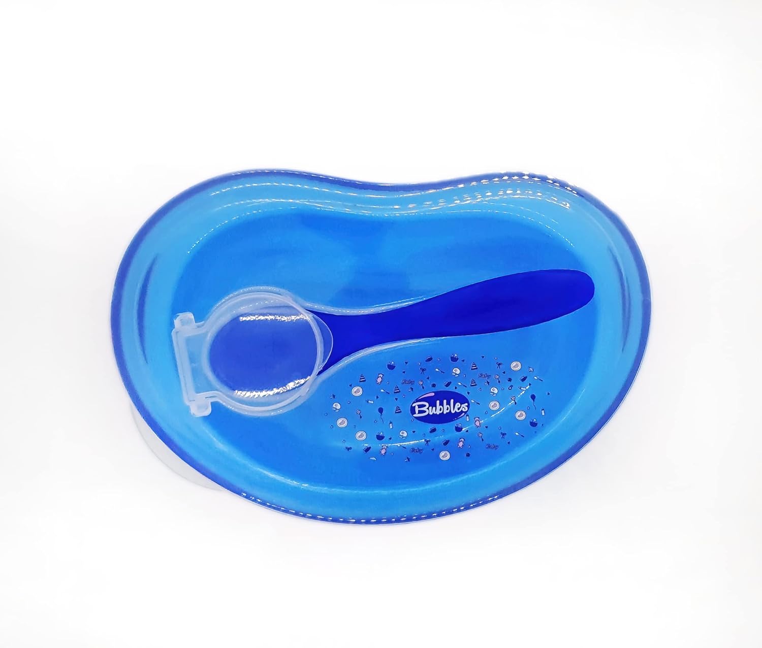 Bubbles Plate with Cover and Spoon for baby - blue