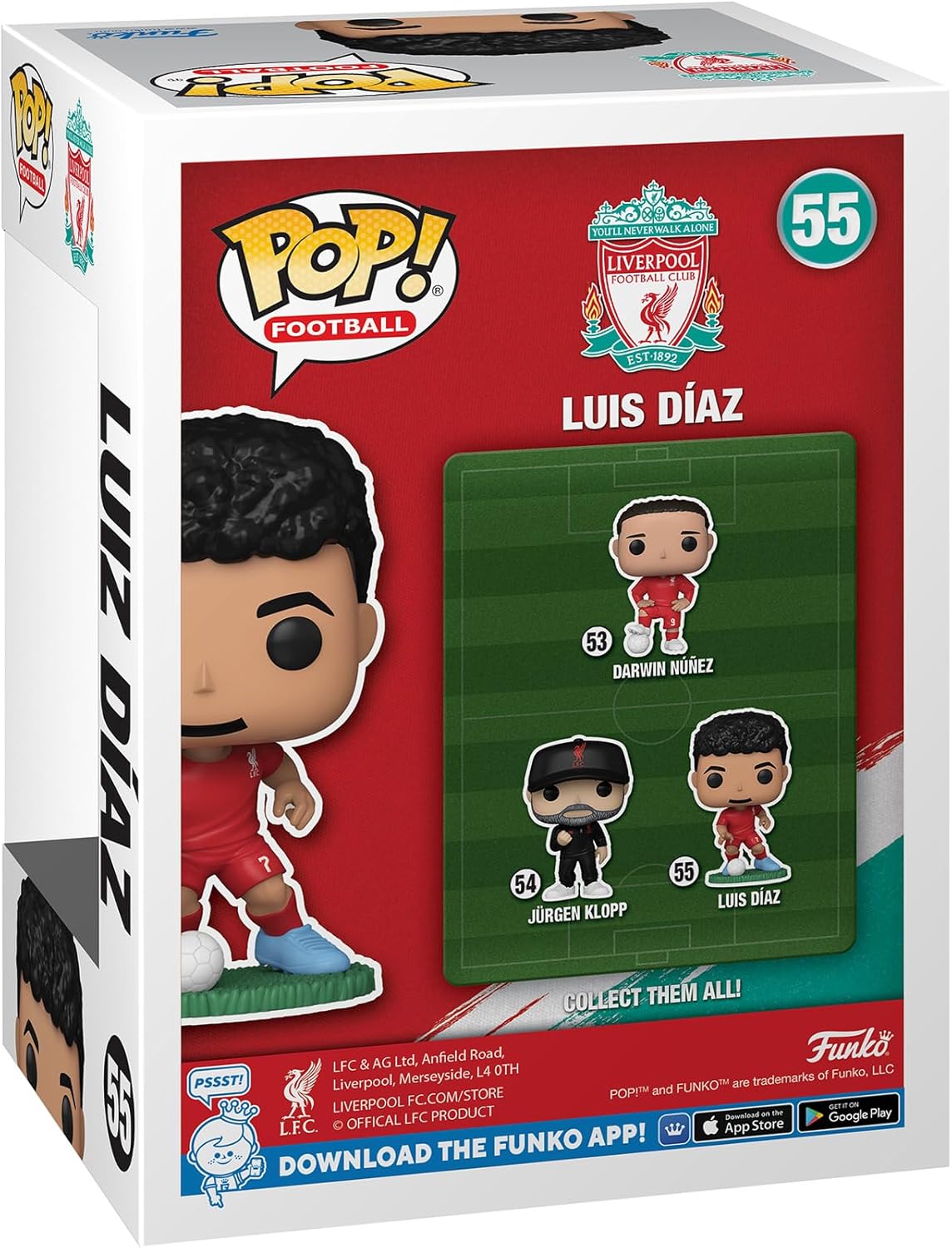 Funko Pop! Football packaging featuring Luis Diaz with Liverpool FC logo