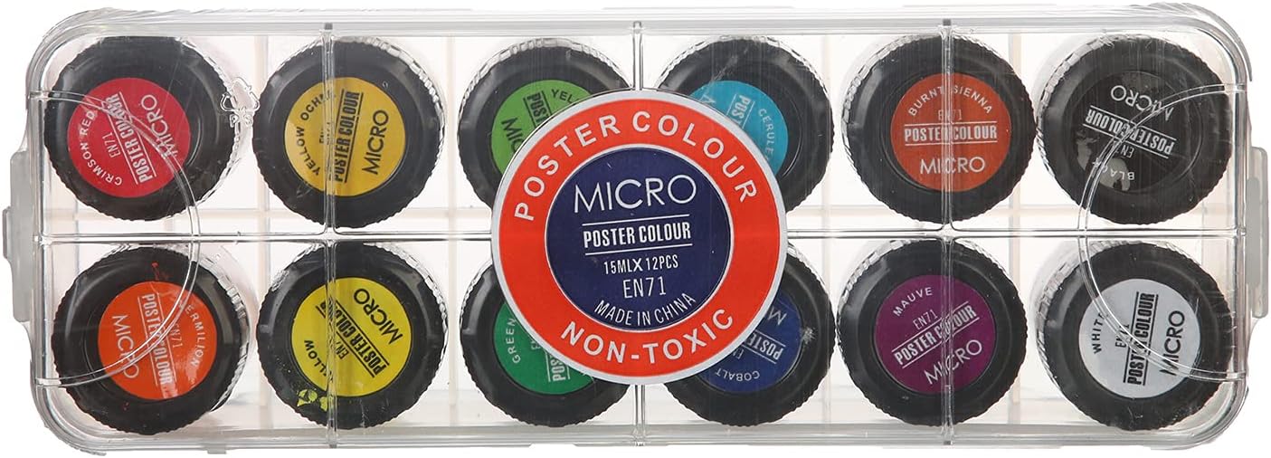 Micro Poster Gouache Color Set, 12 Pieces - 12 x 15 ml