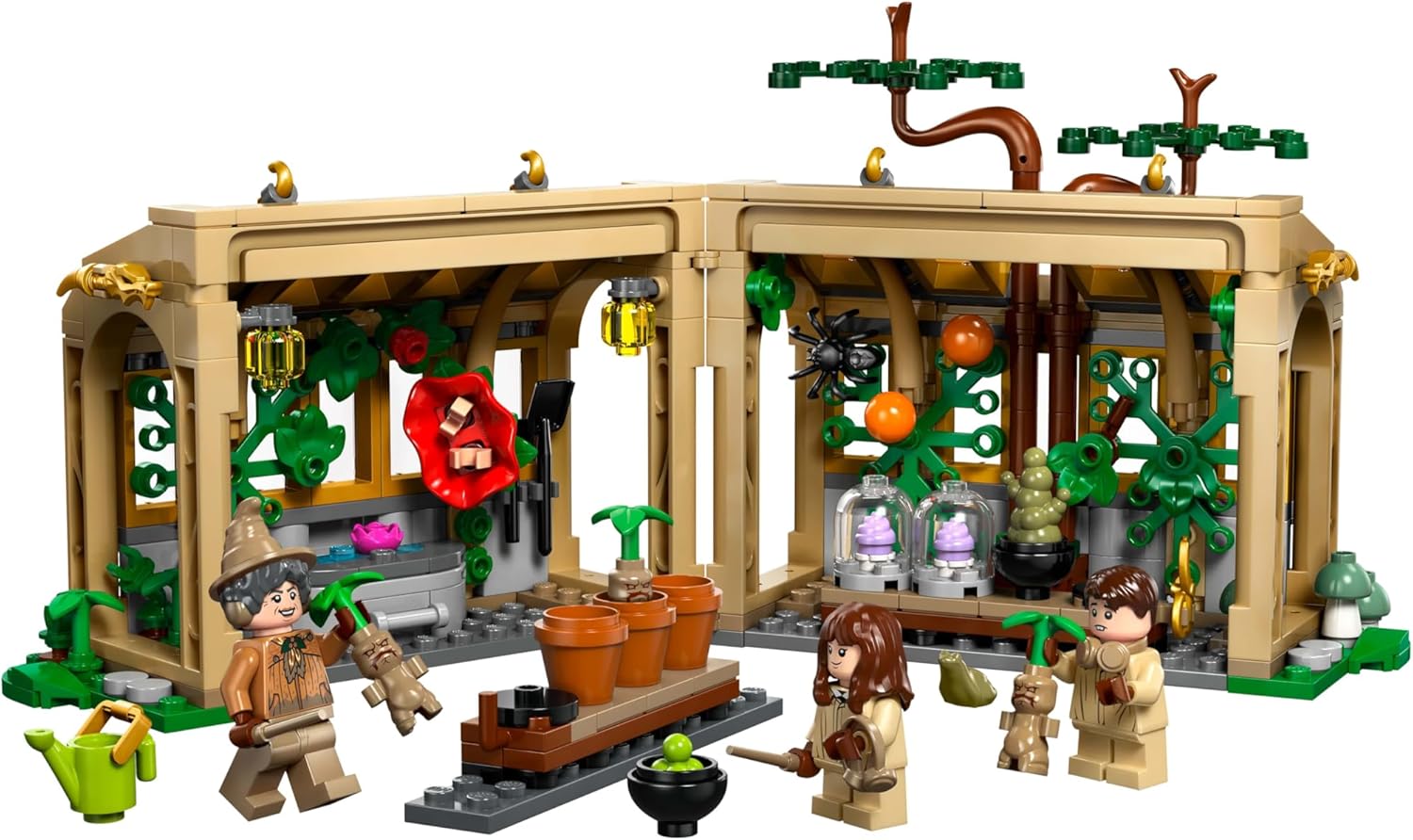 LEGO Harry Potter Hogwarts Castle: Herbology Class Set with Neville Longbottom, Hermione Granger & Prof. Sprout Minifigures - incl. 3 Mandrake Toy Plants - Gift for 8+ Year Old Girls & Boys - 76445