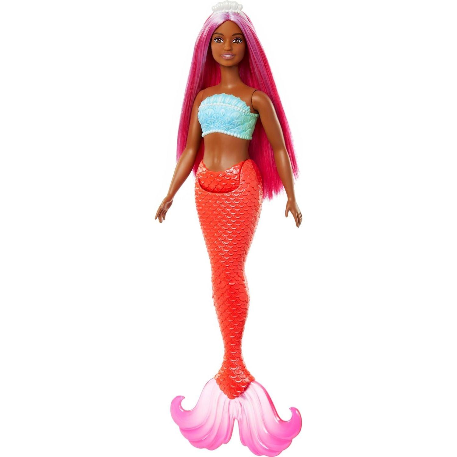 Barbie Mermaid Doll with Magenta Fantasy Hair & Headband Accessory, Curvy Body Type with Shell-Inspired Bodice & Tropical Red Tail
