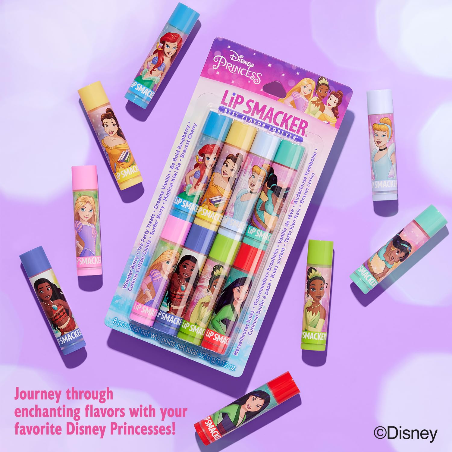 Lip Smacker Disney Princess Flavored Lip Balm Party Pack 8 Count, Clear, For Kids