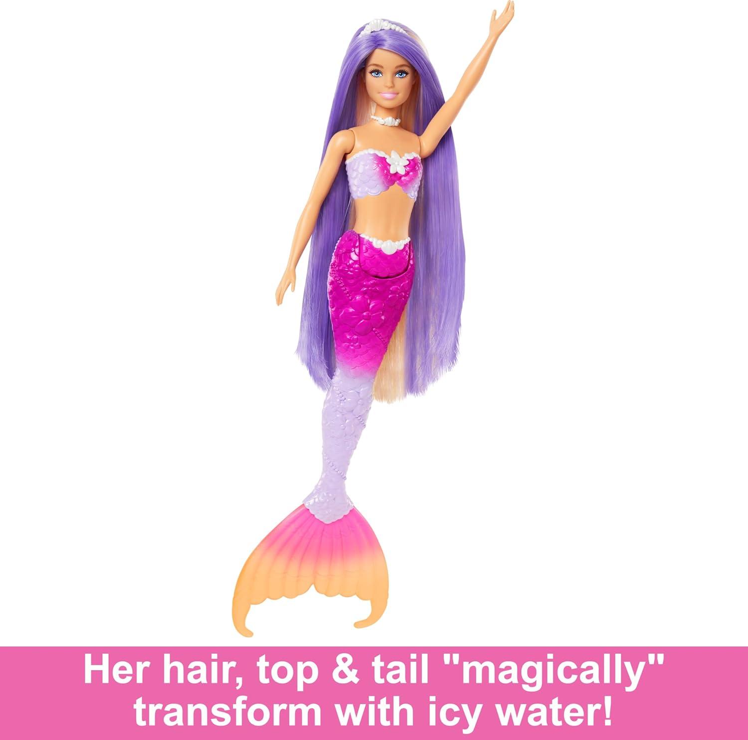 Mattel Barbie “Malibu” Mermaid Doll With Color Change Feature, Pet Dolphin And Accessories