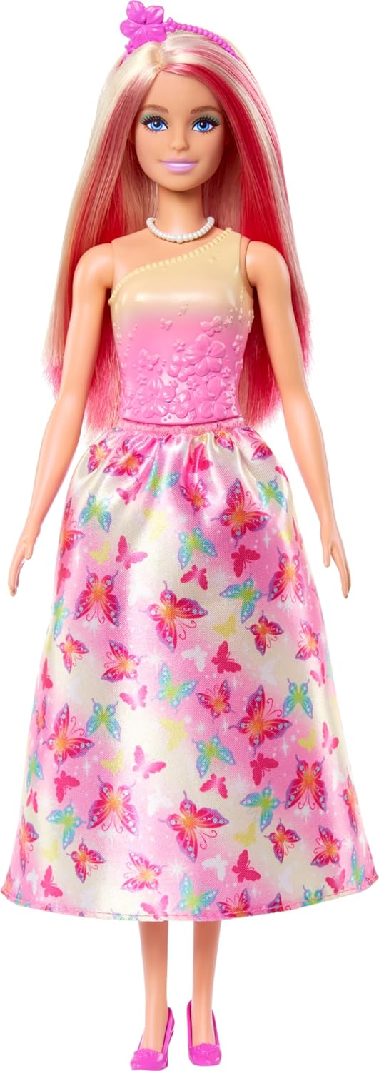 Barbie Royal Doll With Pink And Blonde Hair, Butterfly-Print Skirt And Accessories