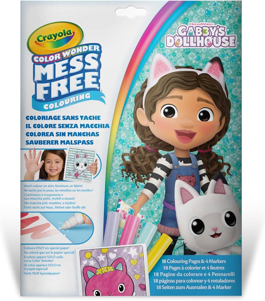 Crayola  Color Wonder, Coloring Set containing 18 Colouring Pages and 4 Felt-tip pens with The Theme of gabby's dollhouse