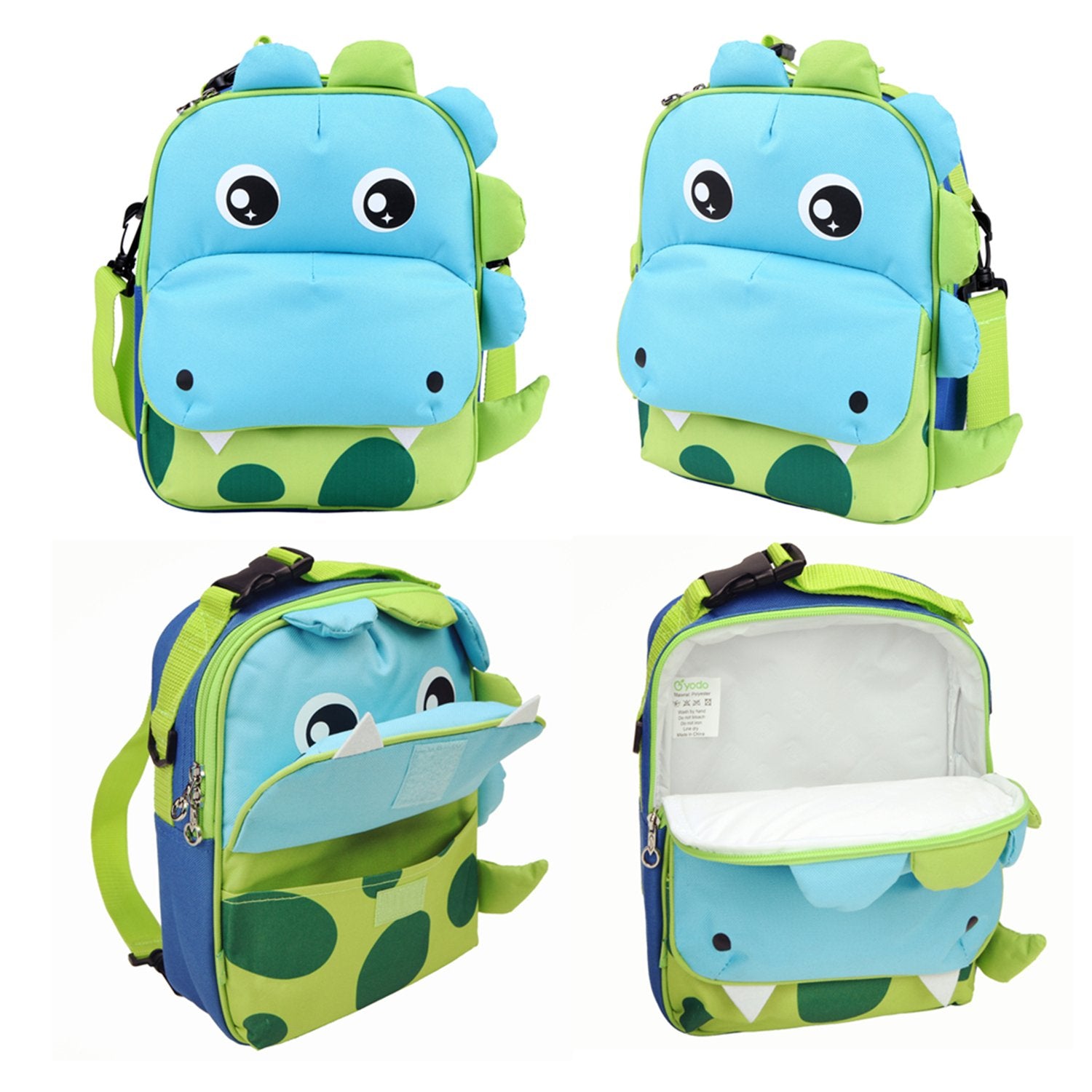 yodo 3-Way Convertible Playful Insulated Kids Lunch Boxes Carry Bag/Preschool Toddler Backpack for Boys Girls, with Quick Access front Pouch for Snacks, Dinosaur