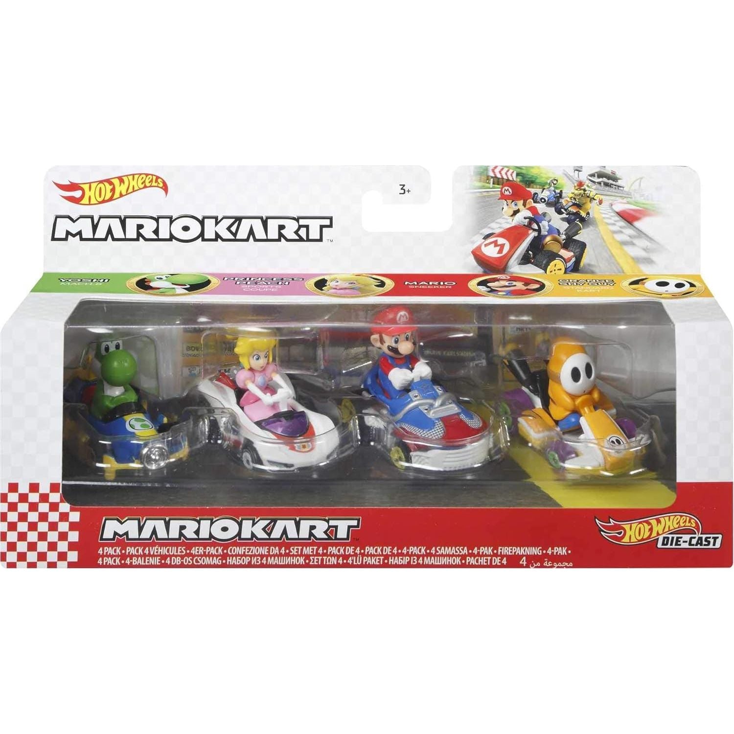 Hot Wheels Mario Kart Vehicle 4-Pack, Set of 4 Fan-Favorite Characters Includes 1 Exclusive Model