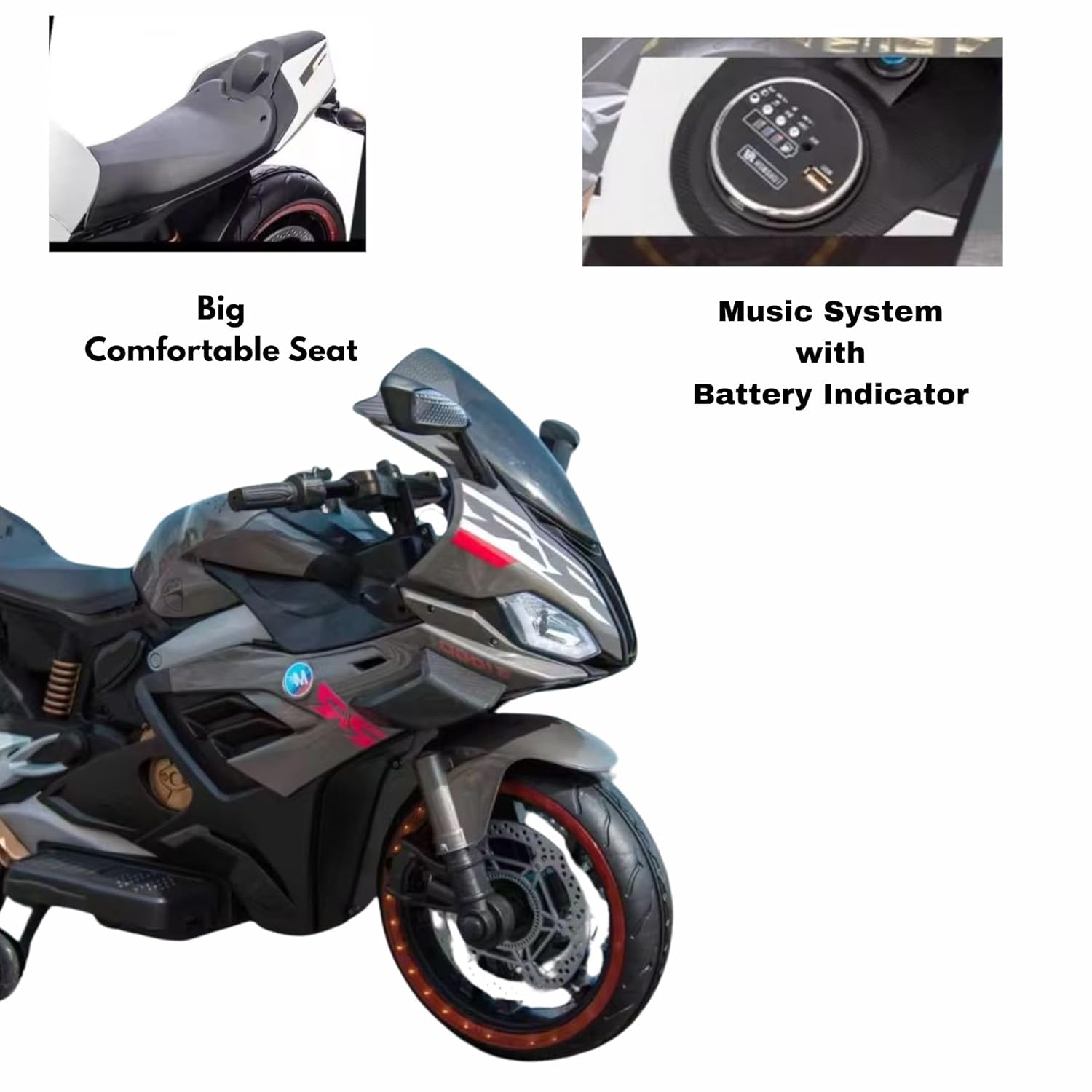 12V Kids Battery Operated Ride-On Bike with LED Lights, MP3 Player & LED Wheels