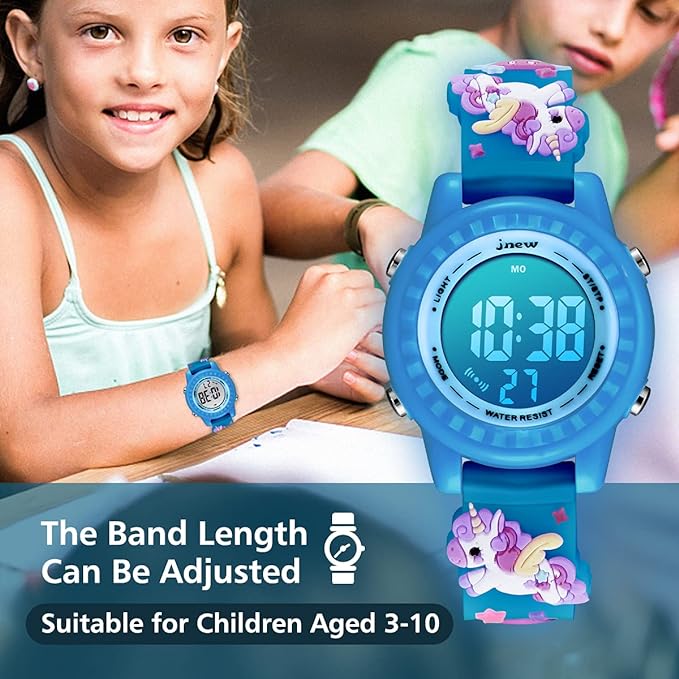 ساعة اطفال L LAVAREDO ساعات رياضية للبنات مقاومة للماء ثلاثية الابعاد كارتونية لطيفة رقمية 7 الوان مضيئة للأطفال - DJS- ازرق داكن