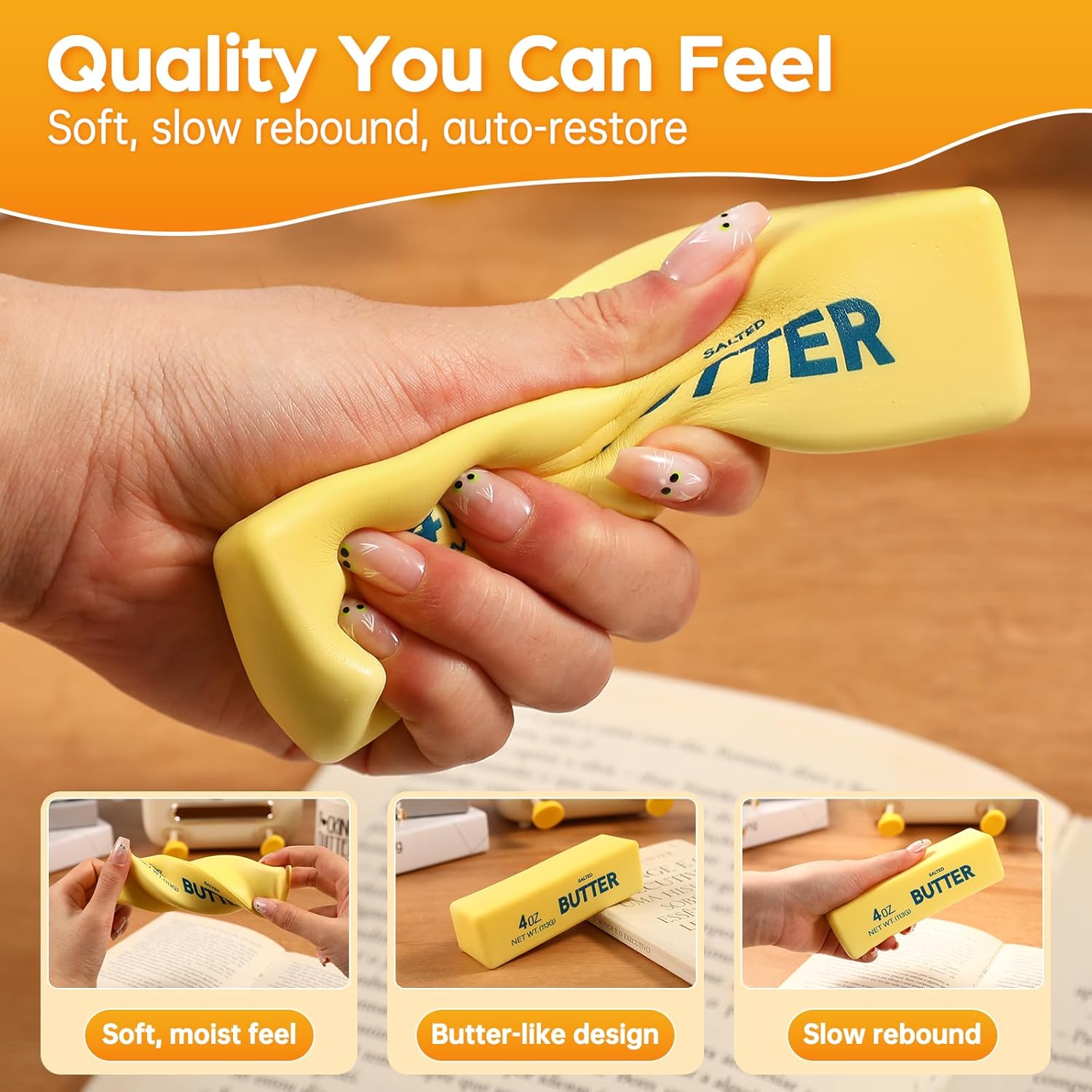 Butter Squishy Slow Rising Stress Relief Toy - New Realistic Butter Stick Squeeze, Soft PU Foam Fidget for Anxiety & Sensory Relief
