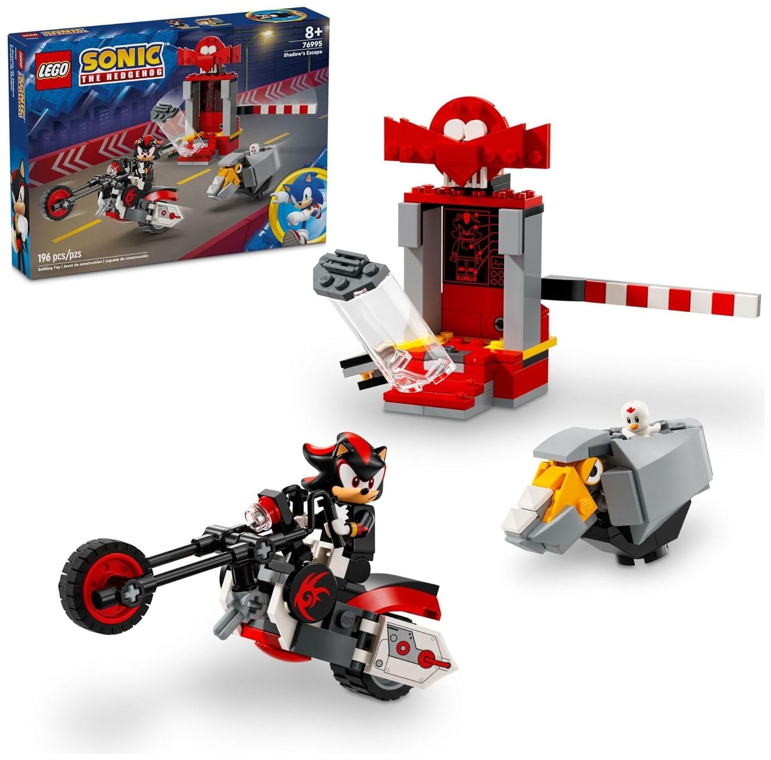 مجموعة بناء LEGO 76995 Sonic The Hedgehog Shadow The Hedgehog Escape، لعبة دراجة نارية، شخصيات ألعاب فيديو، لعبة سونيك للأطفال.