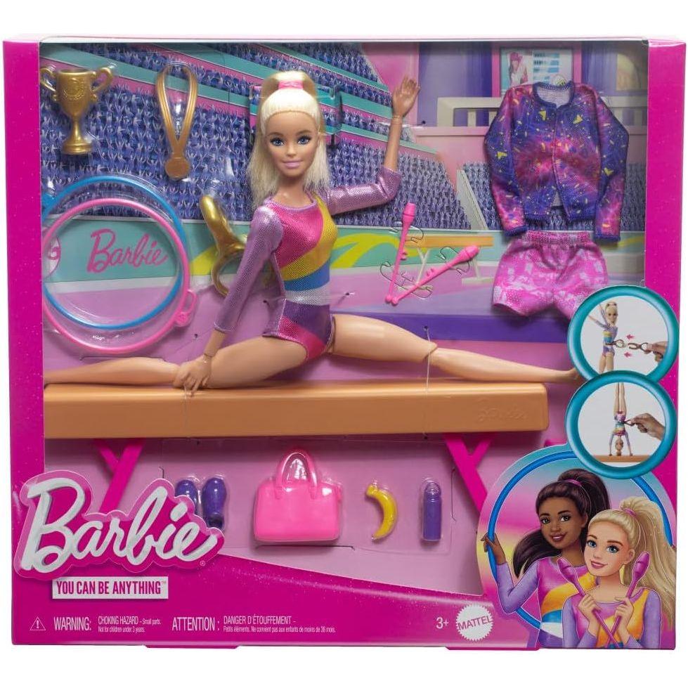 Barbie Gymnastics Doll & Accessories, Playset with Blonde Fashion Doll, C-Clip for Flipping Action, Balance Beam, Warm-Up Suit & More