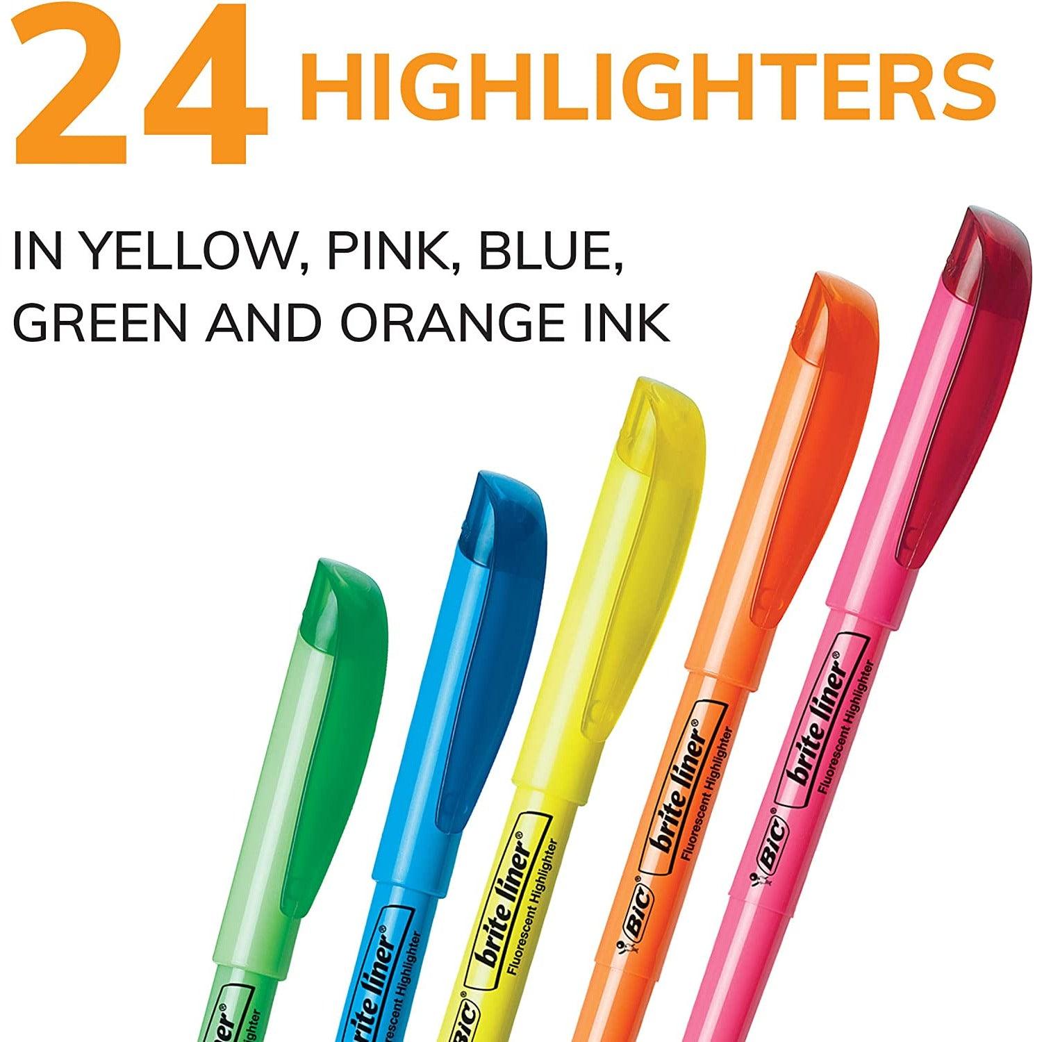 قلم هايلايتر من بيك برايت لاينر ، طرف إزميل ، ألوان متنوعة ، 24 قطعة