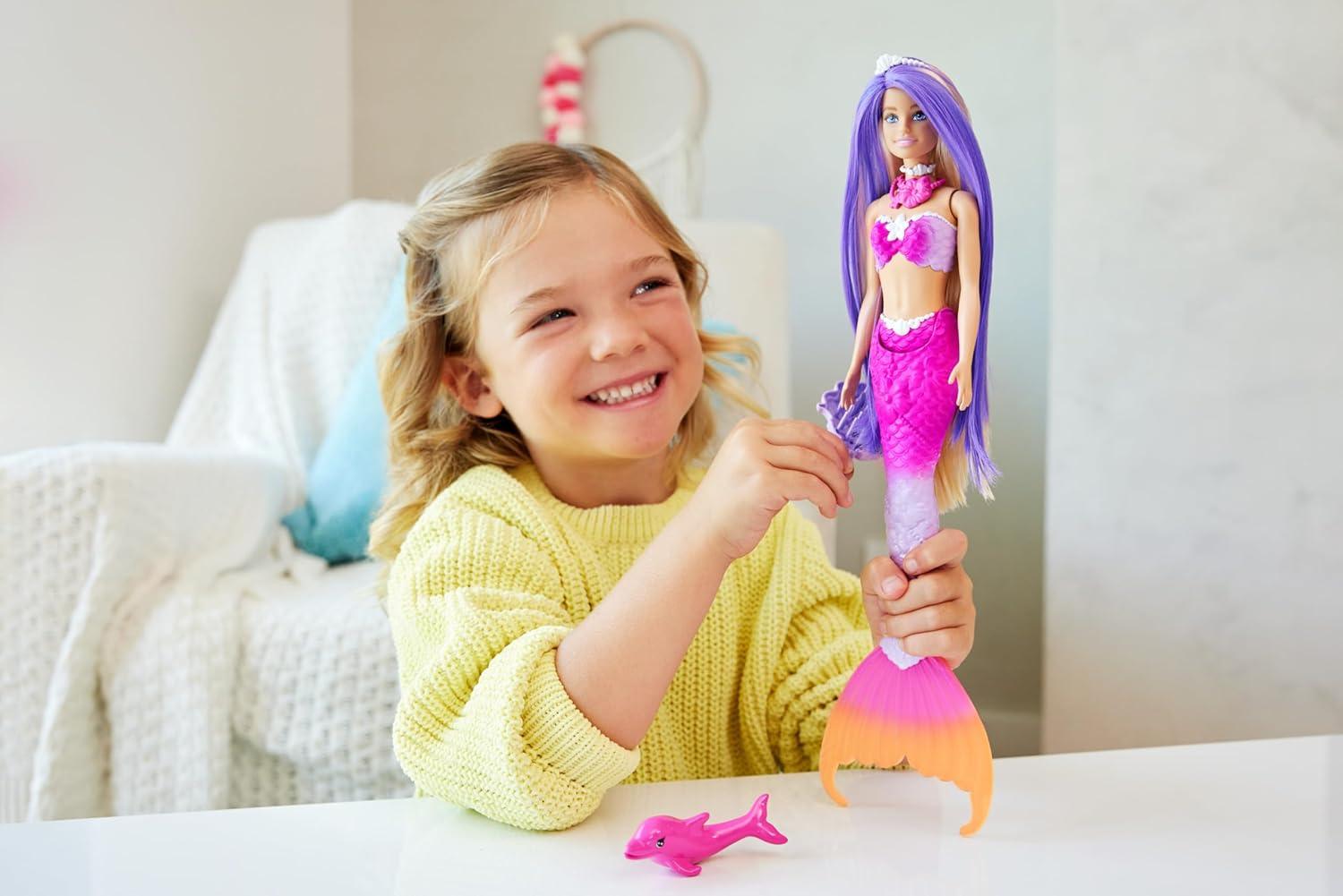 Mattel Barbie “Malibu” Mermaid Doll With Color Change Feature, Pet Dolphin And Accessories