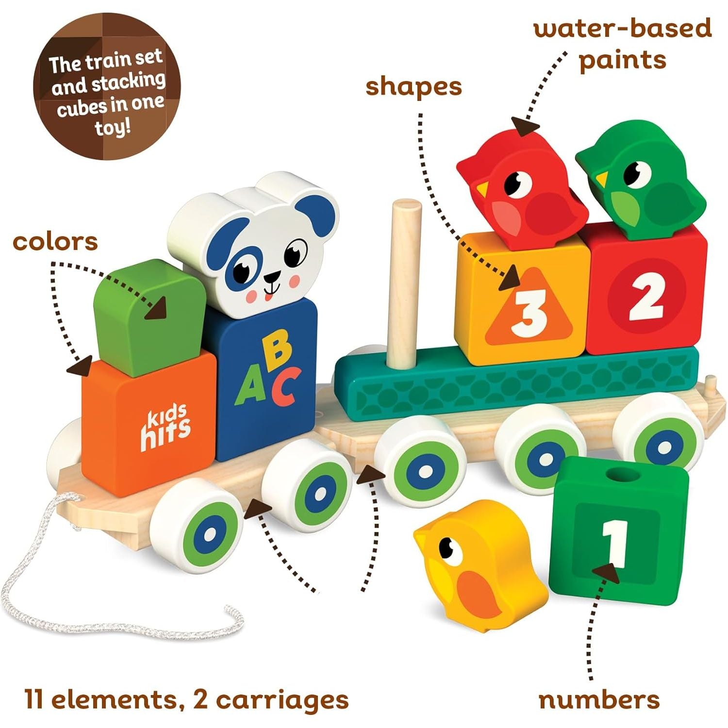 Kids Hits Wooden Stack and Go Train: All Aboard The Fun Learning Journey for Ages 1 and Up