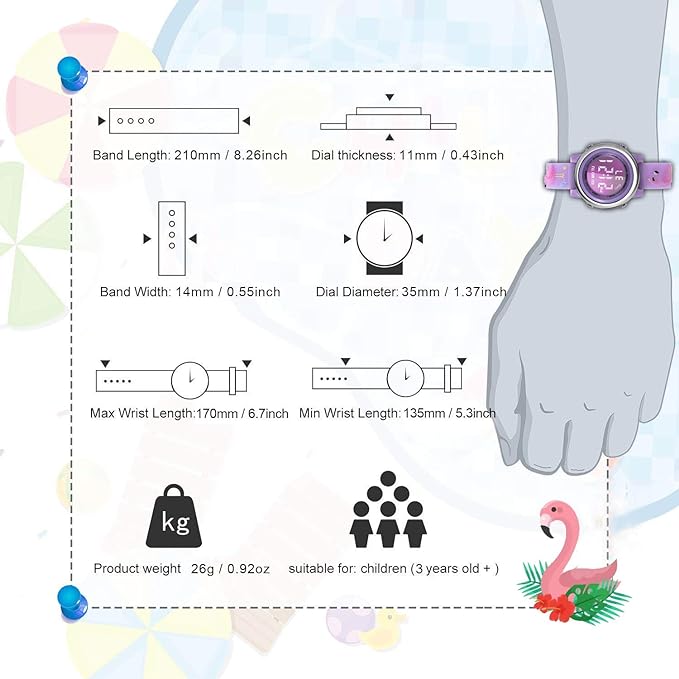 cofuo Kids Digital Sport Waterproof Watch for Girls Boys, Kid Sports Outdoor LED Electrical Watches with Luminous Alarm Stopwatch Child Wristwatch - Flamingo