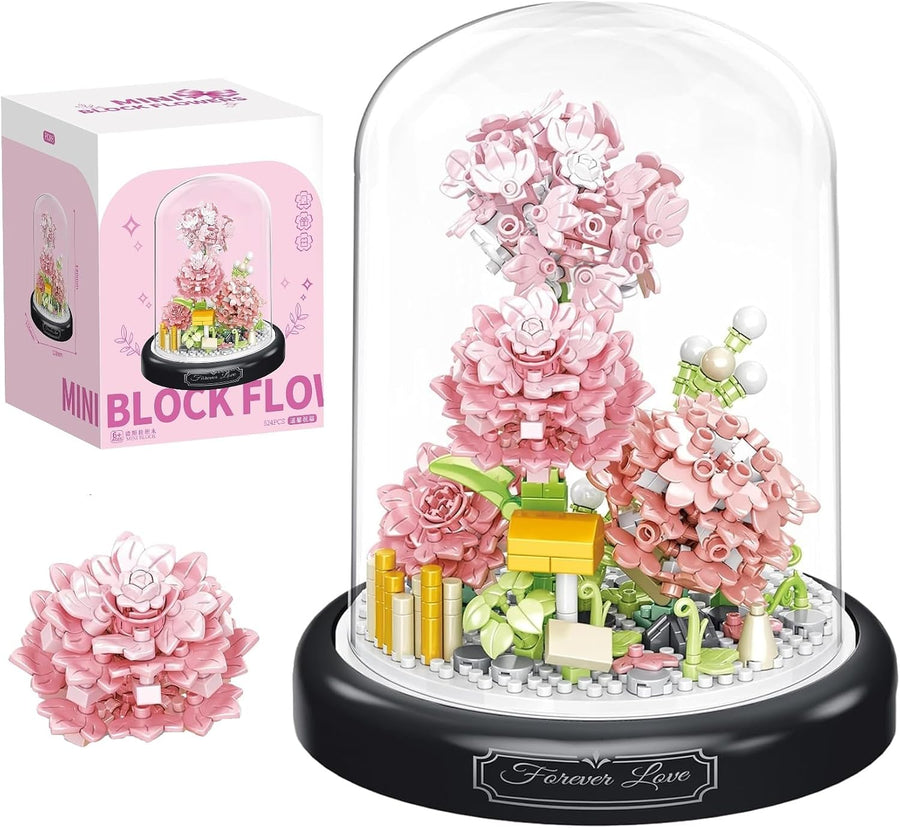 Gardenia Flower Bouquet Building Toy Set, 624 pcs Micro Mini Botanical Building Blocks Kit with Dust Cover - P1288
