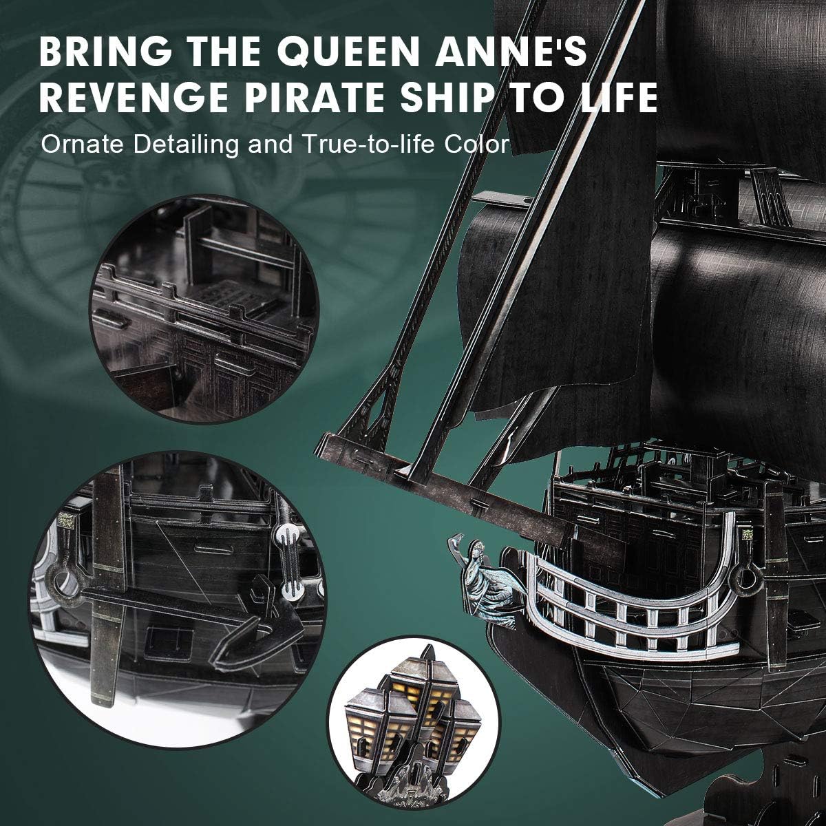 CubicFun ألغاز ثلاثية الأبعاد لسفينة قراصنة كبيرة، نموذج سفينة مائية صعب، انتقام الملكة آن 328 قطعة