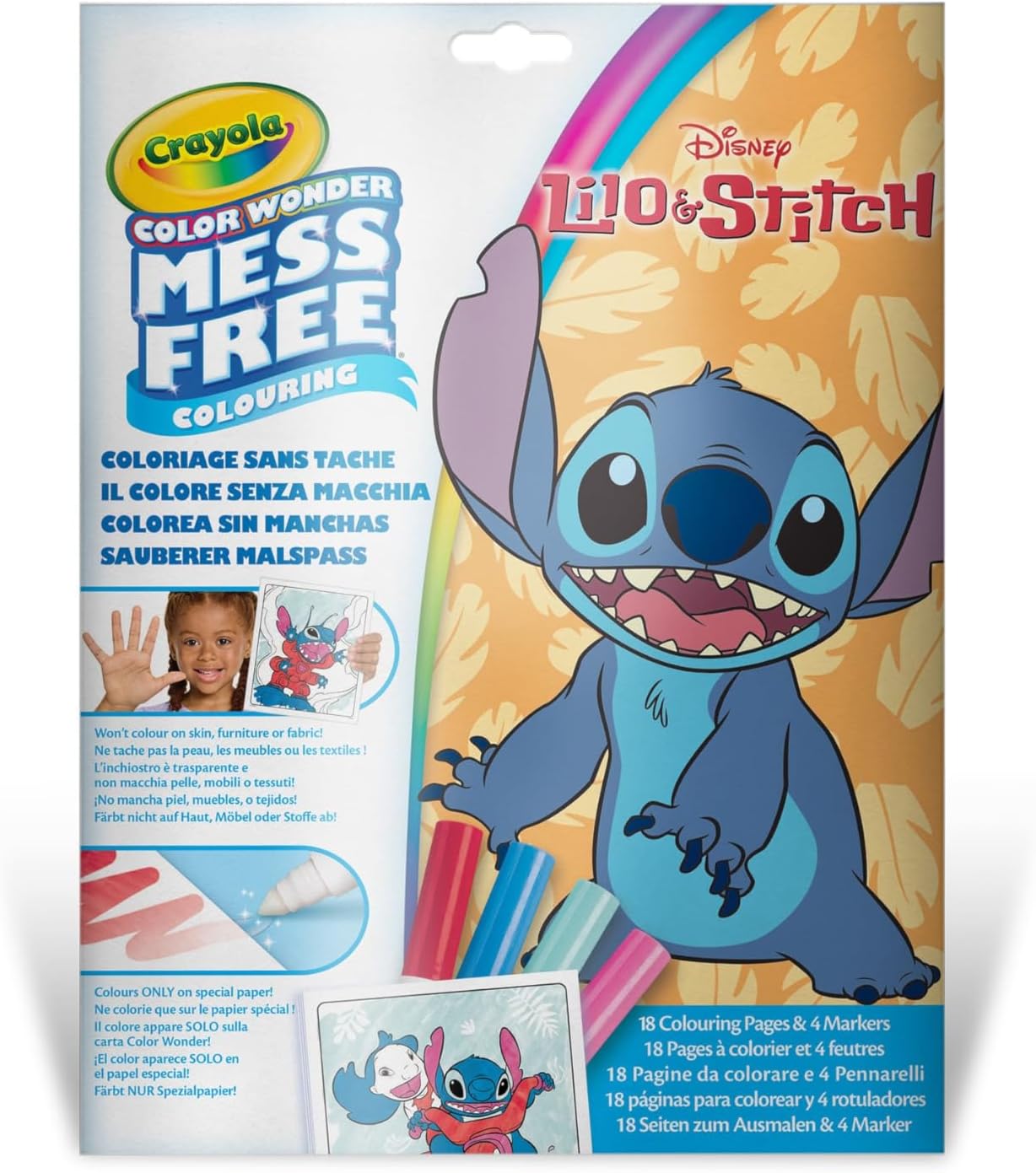 Crayola Color Wonder, Coloring Kit with 18 Colouring Pages and 4 Stain Resistant Felt-Tip Pens, Lilo & Stitch Theme