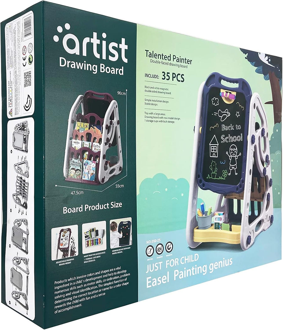 TTC Pre-school Generic Artist Drawing Board Magnetic Double Sided, 35 pcs with White Bookshelf