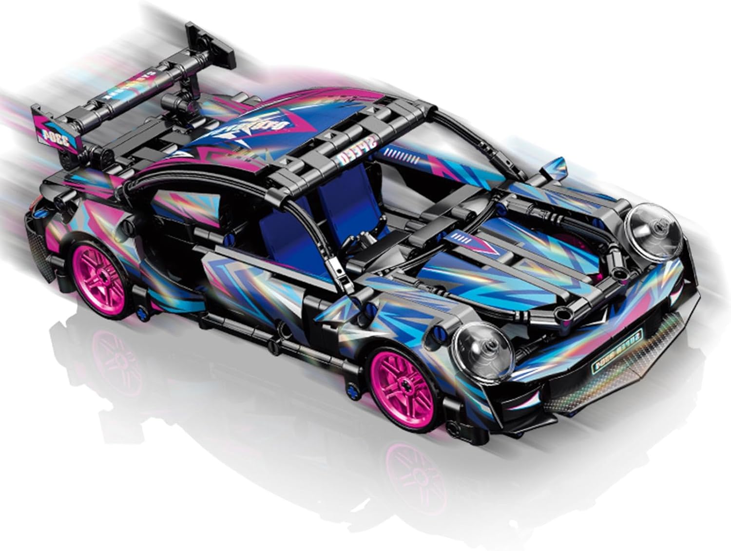 Cyberpunk Speed Racing Building Block Car 1:18 Scale Kit - 455 Pieces with Metal Craft Wheels (Ages 6+)