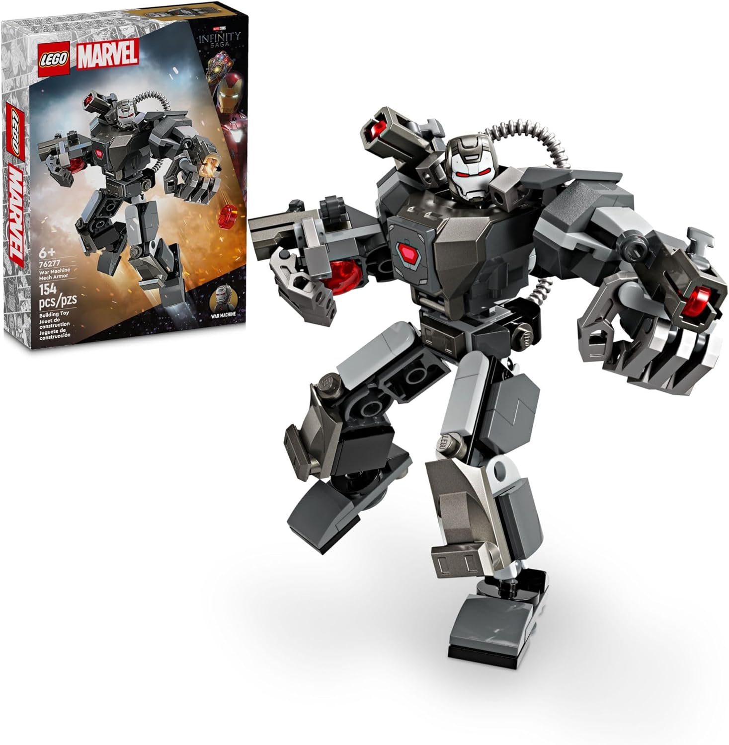 LEGO 76277 Marvel War Machine Mech Armor، لعبة شخصية Marvel قابلة للبناء للأطفال مع 3 رماة مسمار، شخصية أسطورية من MCU.