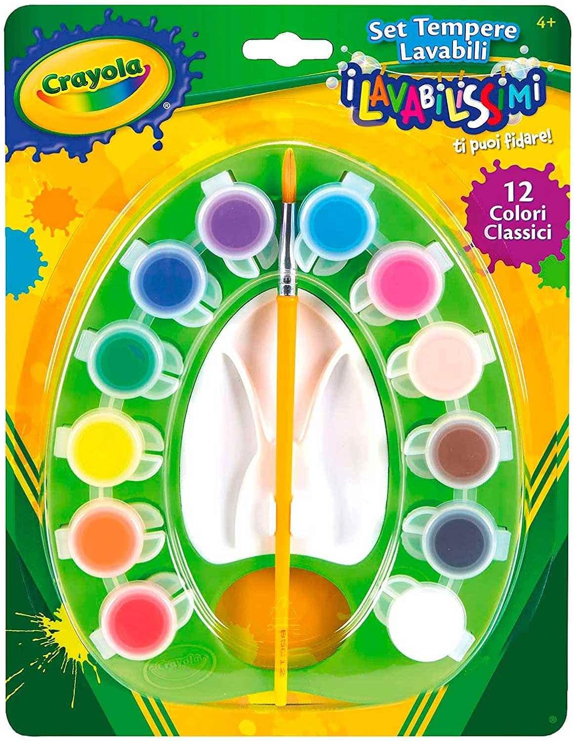 CRAYOLA Children's Washable Paint Set with Brush, Assorted Colours, Set of 12 Colours, 1 Palette, 1 Brush, Resealable and Refillable Tempera Jars